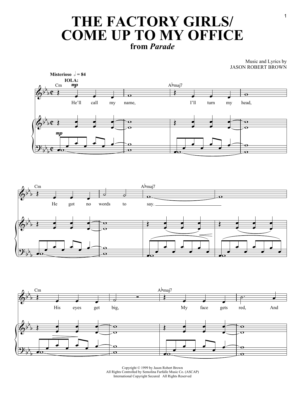 Jason Robert Brown Factory Girls/Come Up To My Office sheet music, chords, lyrics - Printable PDF for Piano & Vocal