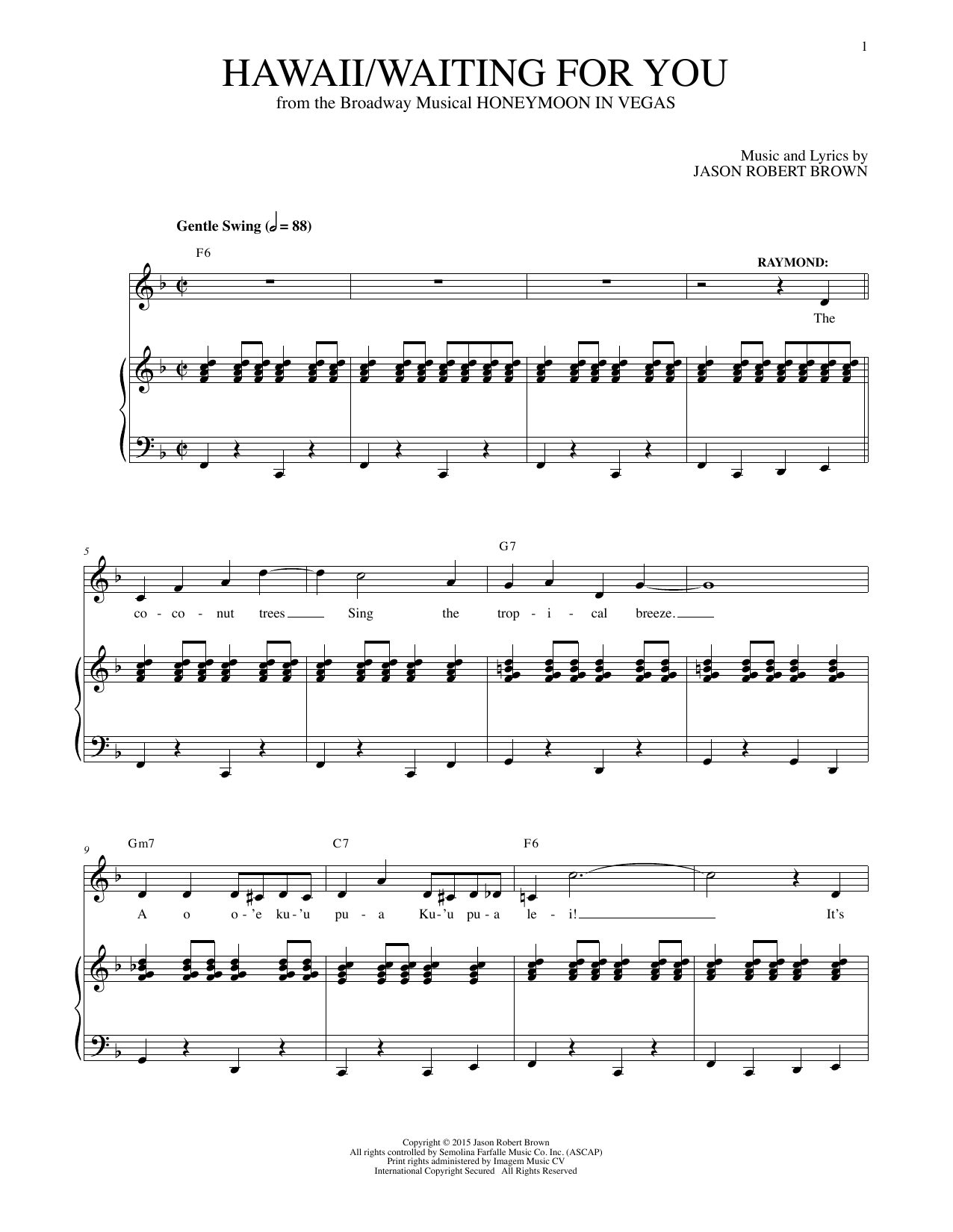 Jason Robert Brown Hawaii/Waiting For You sheet music, chords, lyrics - Printable PDF for Piano & Vocal