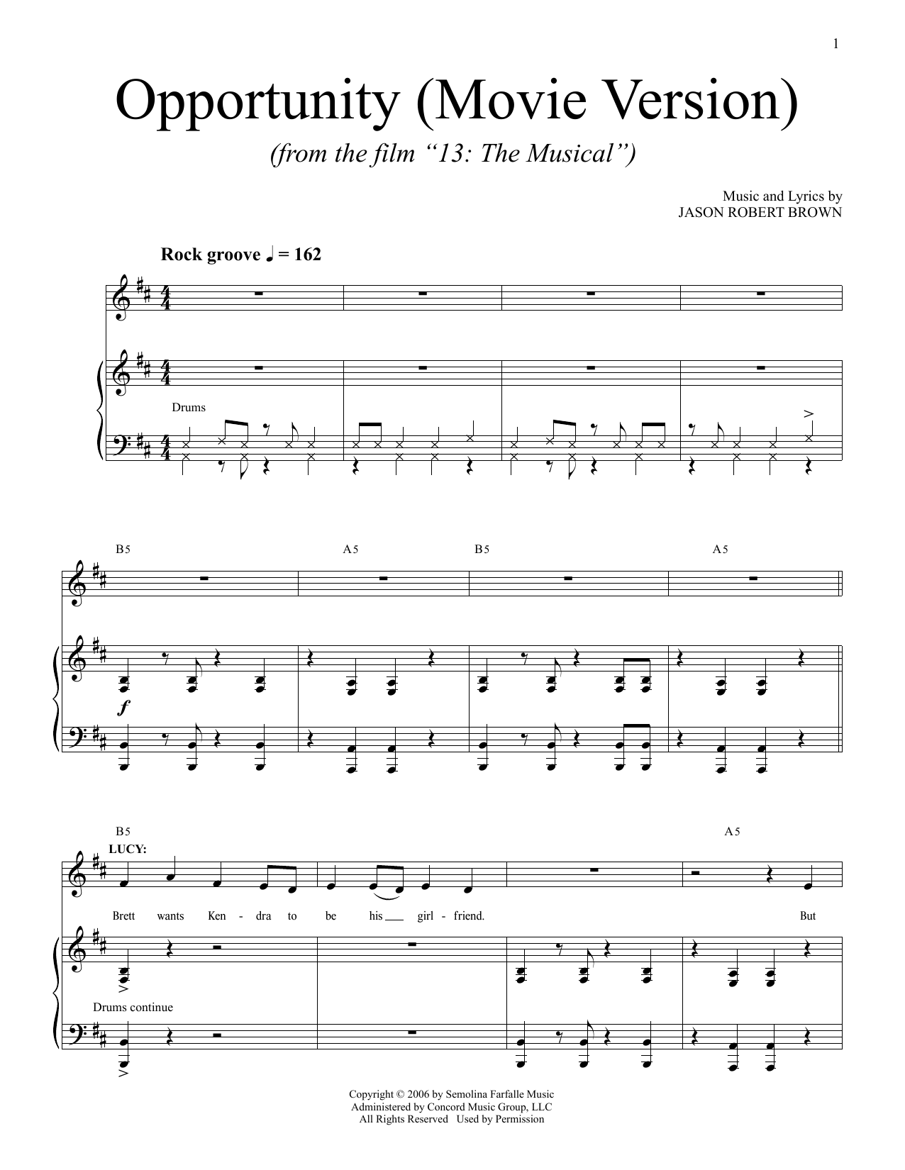 Jason Robert Brown Opportunity (from 13: The Musical) (Netflix film) sheet music, chords, lyrics - Printable PDF for Piano & Vocal