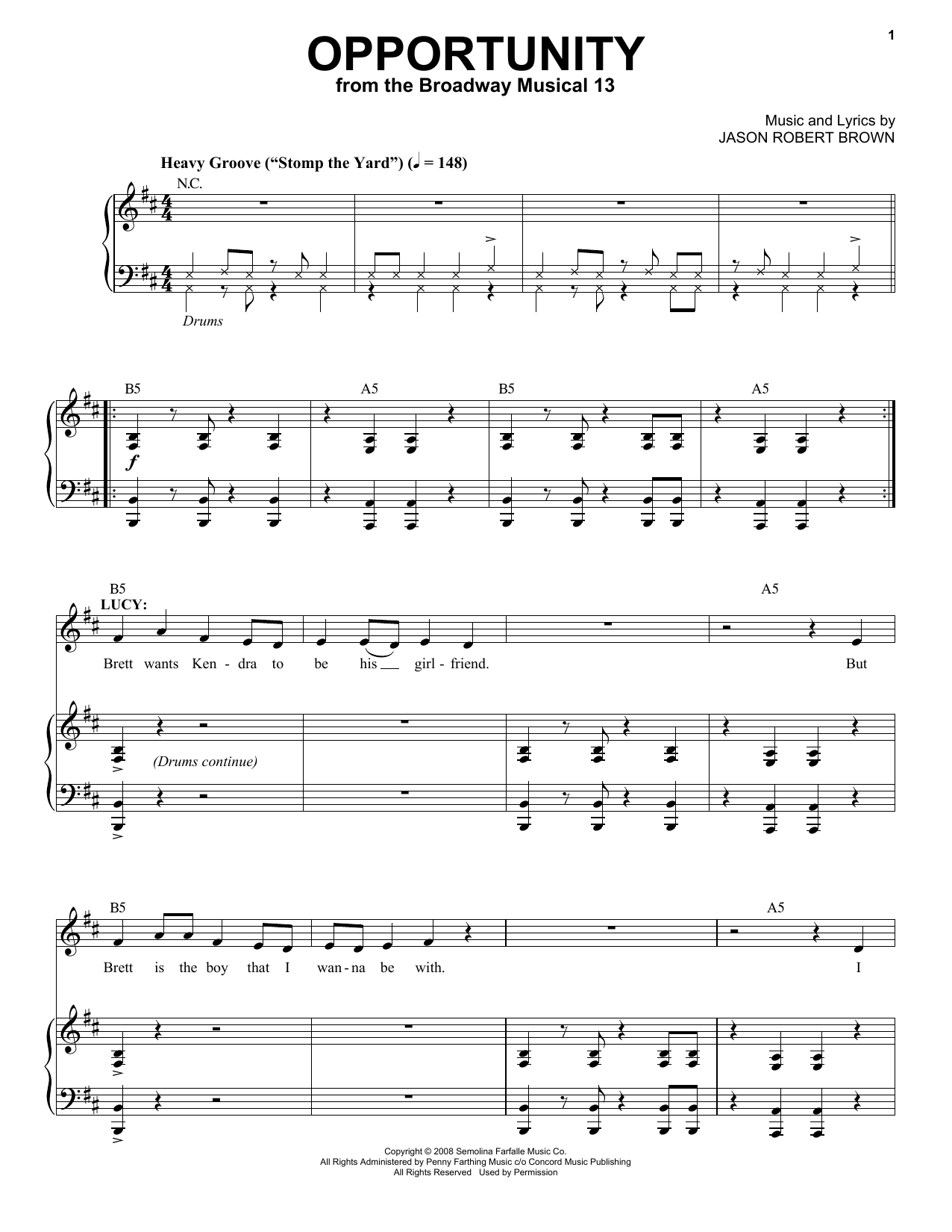 Jason Robert Brown Opportunity sheet music, chords, lyrics - Printable PDF for Piano, Vocal & Guitar (Right-Hand Melody)