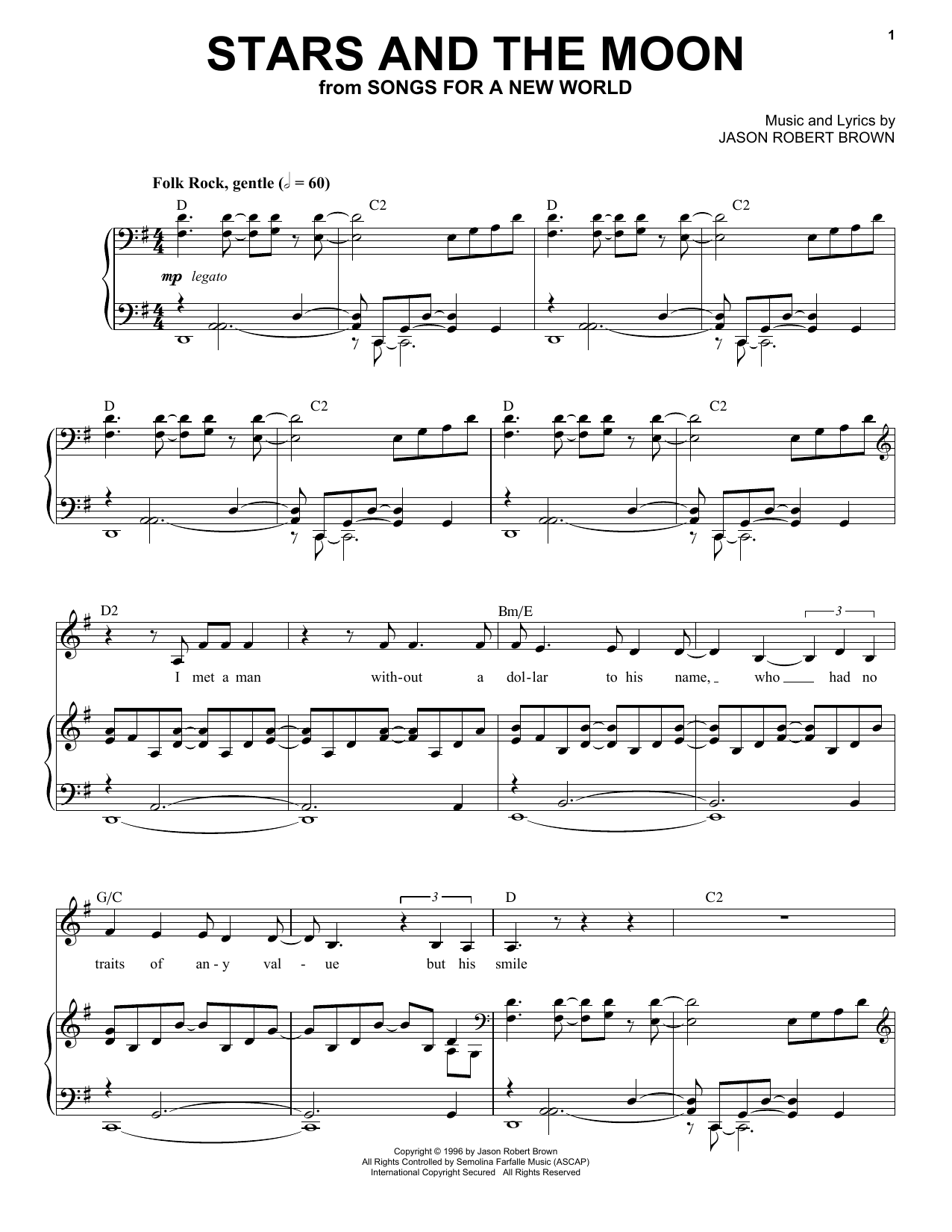 Jason Robert Brown Stars And The Moon sheet music, chords, lyrics - Printable PDF for Piano, Vocal & Guitar (Right-Hand Melody)