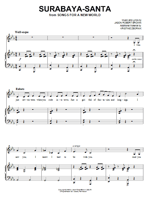 Jason Robert Brown Surabaya-Santa sheet music, chords, lyrics - Printable PDF for Piano, Vocal & Guitar (Right-Hand Melody)