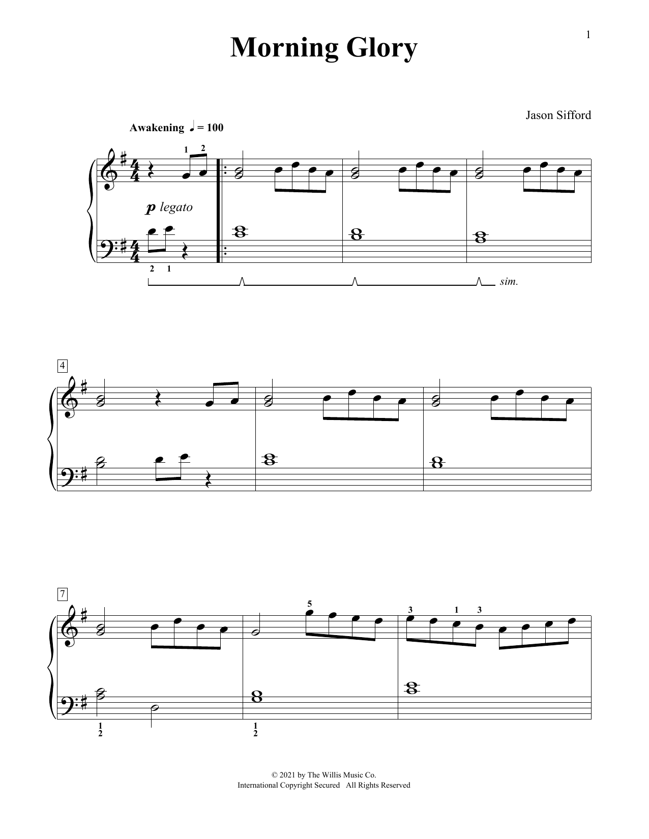 Jason Sifford Morning Glory sheet music, chords, lyrics - Printable PDF for Piano Duet