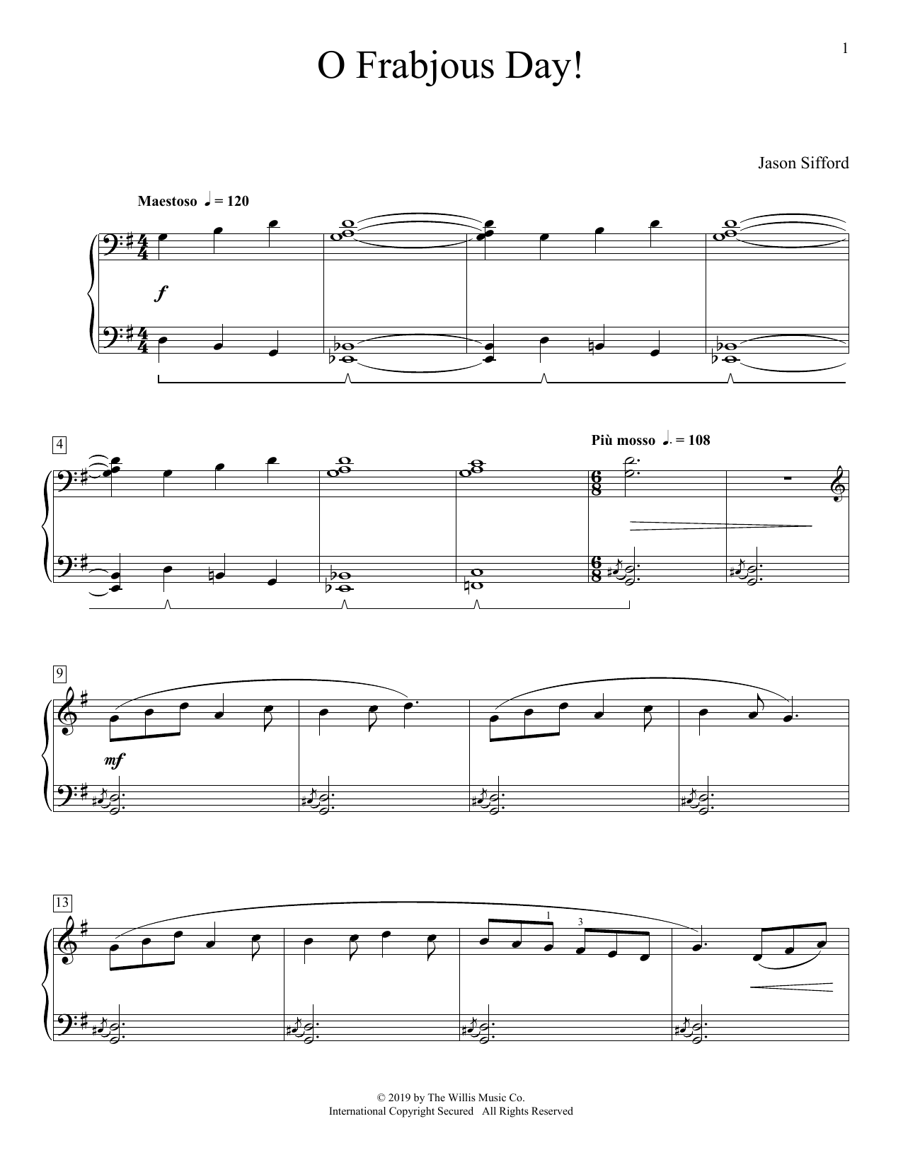 Jason Sifford O Frabjous Day! sheet music, chords, lyrics - Printable PDF for Educational Piano