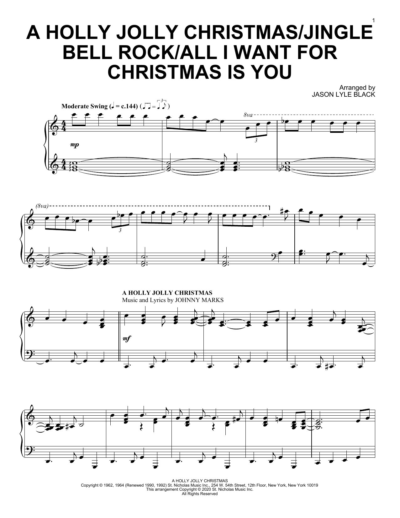 Learn to play Jason Lyle Black A Holly Jolly Christmas/Jingle Bell Rock/All I Want For Christmas Is You sheet music for Piano Solo in minutes. Jason Lyle Black A Holly Jolly Christmas/Jingle Bell Rock/All I Want For Christmas Is You sheet music preview music notes and score for Piano Solo including 6 page(s)