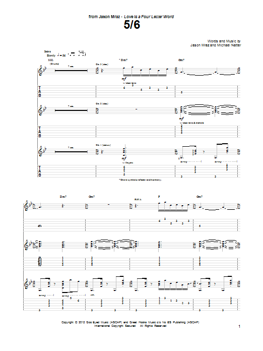 Learn to play Jason Mraz 5/6 sheet music for Piano, Vocal & Guitar (Right-Hand Melody) in minutes. Jason Mraz 5/6 sheet music preview music notes and score for Piano, Vocal & Guitar (Right-Hand Melody) including 10 page(s)