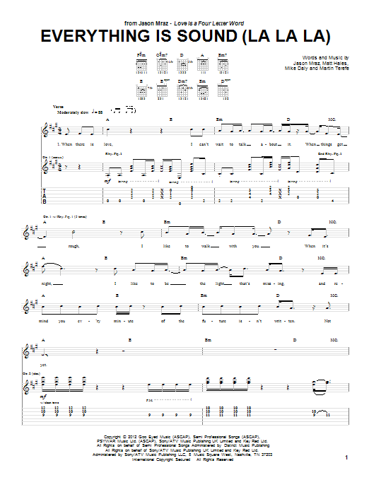 Learn to play Jason Mraz Everything Is Sound (La La La) sheet music for Piano, Vocal & Guitar (Right-Hand Melody) in minutes. Jason Mraz Everything Is Sound (La La La) sheet music preview music notes and score for Piano, Vocal & Guitar (Right-Hand Melody) including 11 page(s)