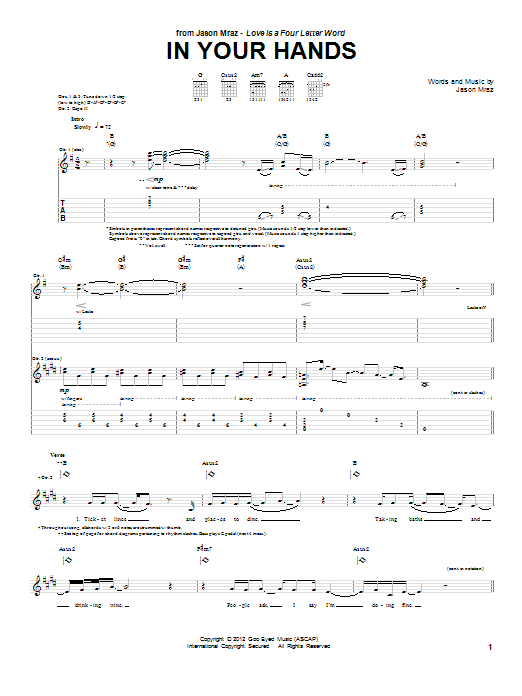 Learn to play Jason Mraz In Your Hands sheet music for Piano, Vocal & Guitar (Right-Hand Melody) in minutes. Jason Mraz In Your Hands sheet music preview music notes and score for Piano, Vocal & Guitar (Right-Hand Melody) including 7 page(s)