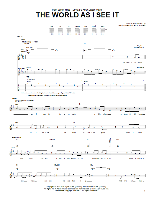 Learn to play Jason Mraz The World As I See It sheet music for Guitar Tab in minutes. Jason Mraz The World As I See It sheet music preview music notes and score for Guitar Tab including 6 page(s)