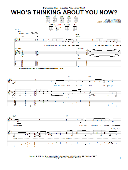 Learn to play Jason Mraz Who's Thinking About You Now? sheet music for Guitar Tab in minutes. Jason Mraz Who's Thinking About You Now? sheet music preview music notes and score for Guitar Tab including 9 page(s)