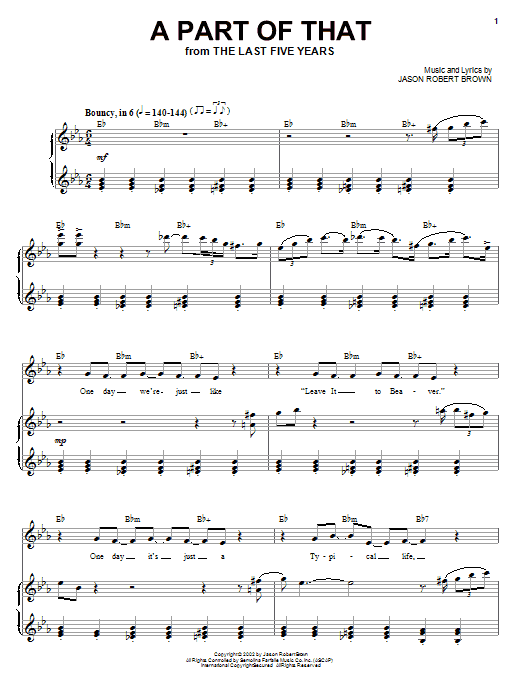 Learn to play Jason Robert Brown A Part Of That sheet music for Piano, Vocal & Guitar (Right-Hand Melody) in minutes. Jason Robert Brown A Part Of That sheet music preview music notes and score for Piano, Vocal & Guitar (Right-Hand Melody) including 10 page(s)