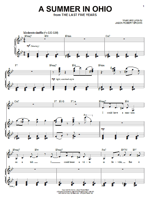 Learn to play Jason Robert Brown A Summer In Ohio sheet music for Piano, Vocal & Guitar (Right-Hand Melody) in minutes. Jason Robert Brown A Summer In Ohio sheet music preview music notes and score for Piano, Vocal & Guitar (Right-Hand Melody) including 11 page(s)