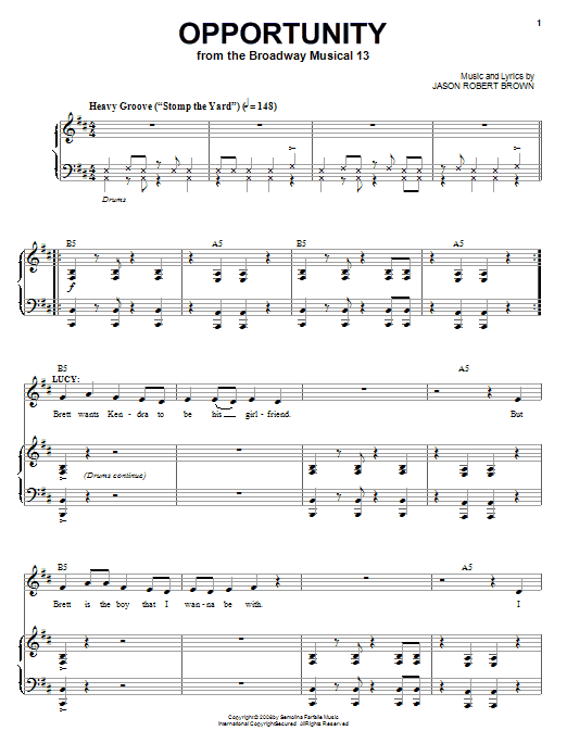 Learn to play Jason Robert Brown Opportunity sheet music for Piano, Vocal & Guitar (Right-Hand Melody) in minutes. Jason Robert Brown Opportunity sheet music preview music notes and score for Piano, Vocal & Guitar (Right-Hand Melody) including 8 page(s)