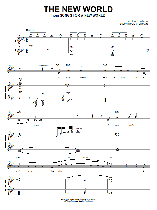 Learn to play Jason Robert Brown The New World sheet music for Piano, Vocal & Guitar (Right-Hand Melody) in minutes. Jason Robert Brown The New World sheet music preview music notes and score for Piano, Vocal & Guitar (Right-Hand Melody) including 18 page(s)