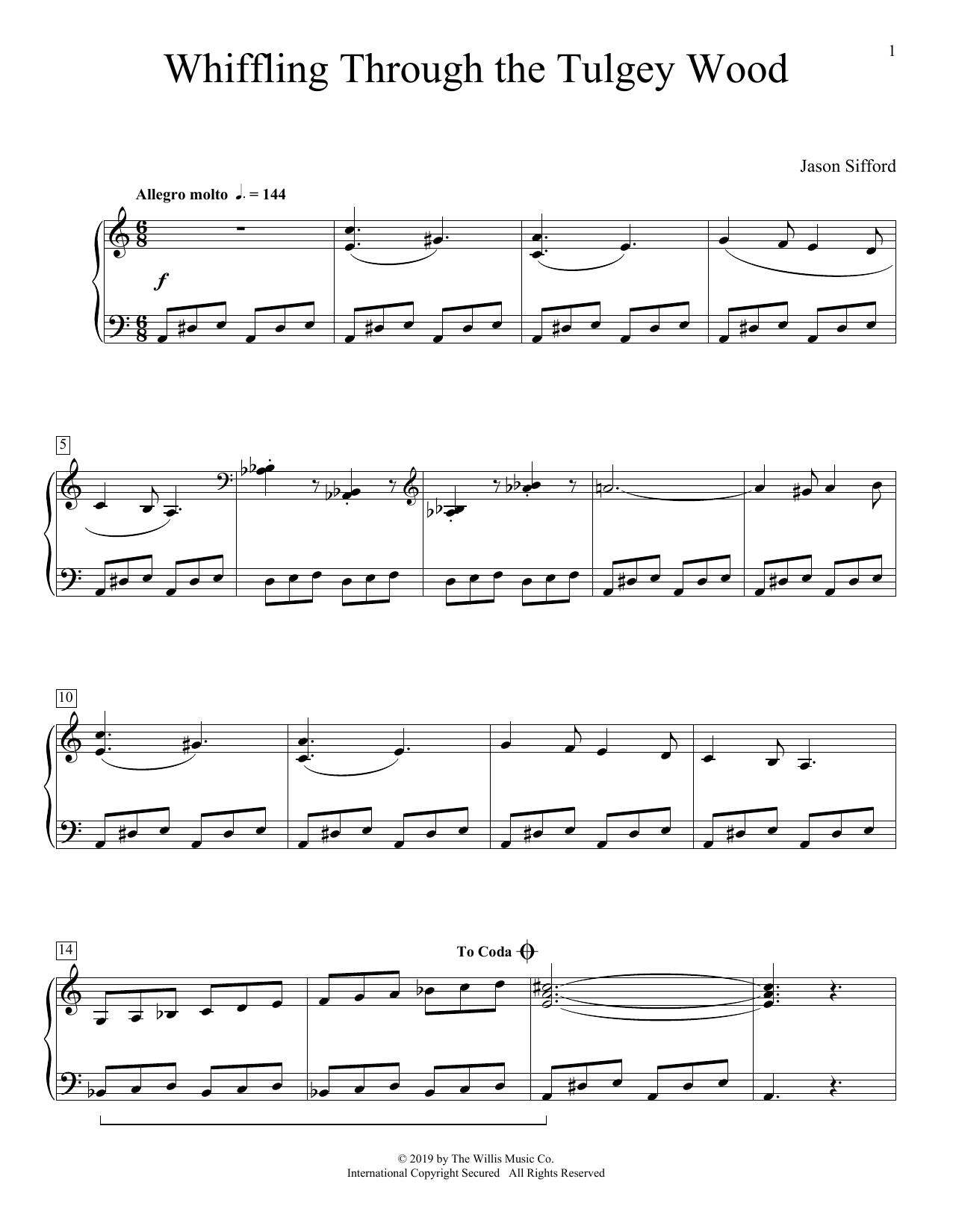 Learn to play Jason Sifford Whiffling Through The Tulgey Wood sheet music for Educational Piano in minutes. Jason Sifford Whiffling Through The Tulgey Wood sheet music preview music notes and score for Educational Piano including 2 page(s)