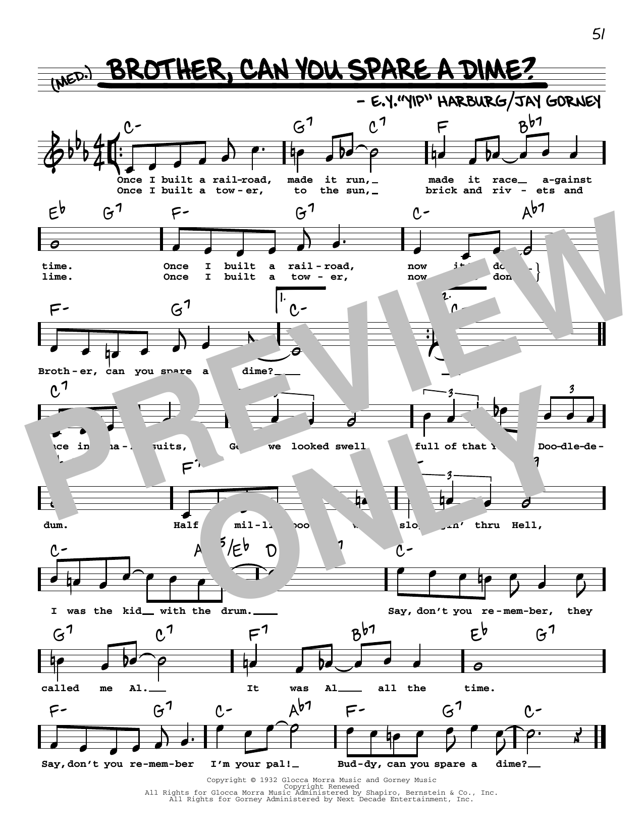 Jay Gorney Brother, Can You Spare A Dime? (High Voice) sheet music, chords, lyrics - Printable PDF for Real Book – Melody, Lyrics & Chords