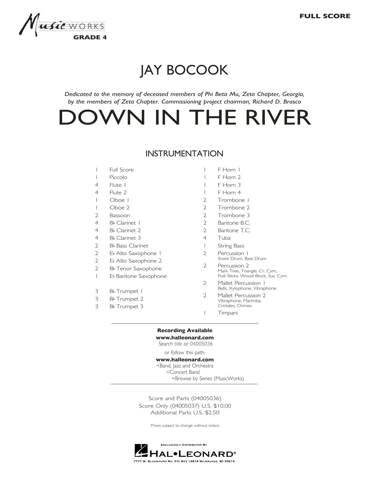 Learn to play Jay Bocook Down in the River - Conductor Score (Full Score) sheet music for Concert Band in minutes. Jay Bocook Down in the River - Conductor Score (Full Score) sheet music preview music notes and score for Concert Band including 36 page(s)