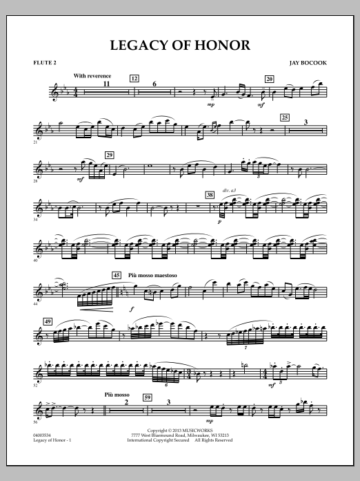 Learn to play Jay Bocook Legacy of Honor - Flute 2 sheet music for Concert Band in minutes. Jay Bocook Legacy of Honor - Flute 2 sheet music notes and chords