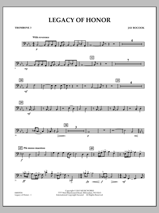 Learn to play Jay Bocook Legacy of Honor - Trombone 3 sheet music for Concert Band in minutes. Jay Bocook Legacy of Honor - Trombone 3 sheet music notes and chords
