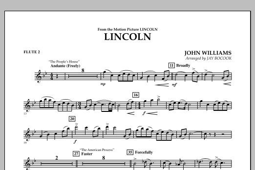Learn to play Jay Bocook Lincoln - Flute 2 sheet music for Concert Band in minutes. Jay Bocook Lincoln - Flute 2 sheet music notes and chords
