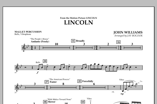 Learn to play Jay Bocook Lincoln - Mallet Percussion sheet music for Concert Band in minutes. Jay Bocook Lincoln - Mallet Percussion sheet music notes and chords
