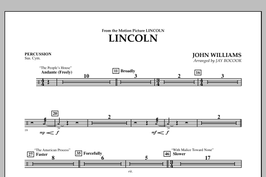 Learn to play Jay Bocook Lincoln - Percussion sheet music for Concert Band in minutes. Jay Bocook Lincoln - Percussion sheet music notes and chords