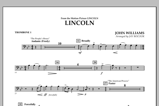 Learn to play Jay Bocook Lincoln - Trombone 1 sheet music for Concert Band in minutes. Jay Bocook Lincoln - Trombone 1 sheet music notes and chords