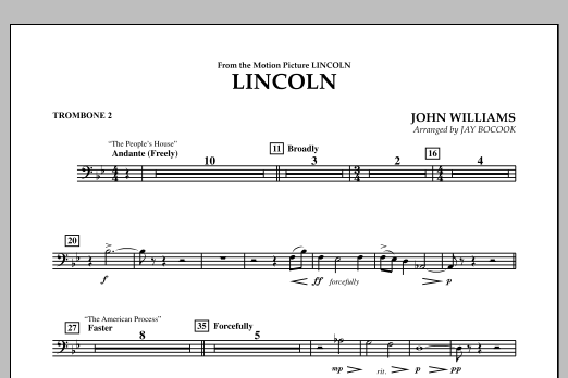 Learn to play Jay Bocook Lincoln - Trombone 2 sheet music for Concert Band in minutes. Jay Bocook Lincoln - Trombone 2 sheet music notes and chords