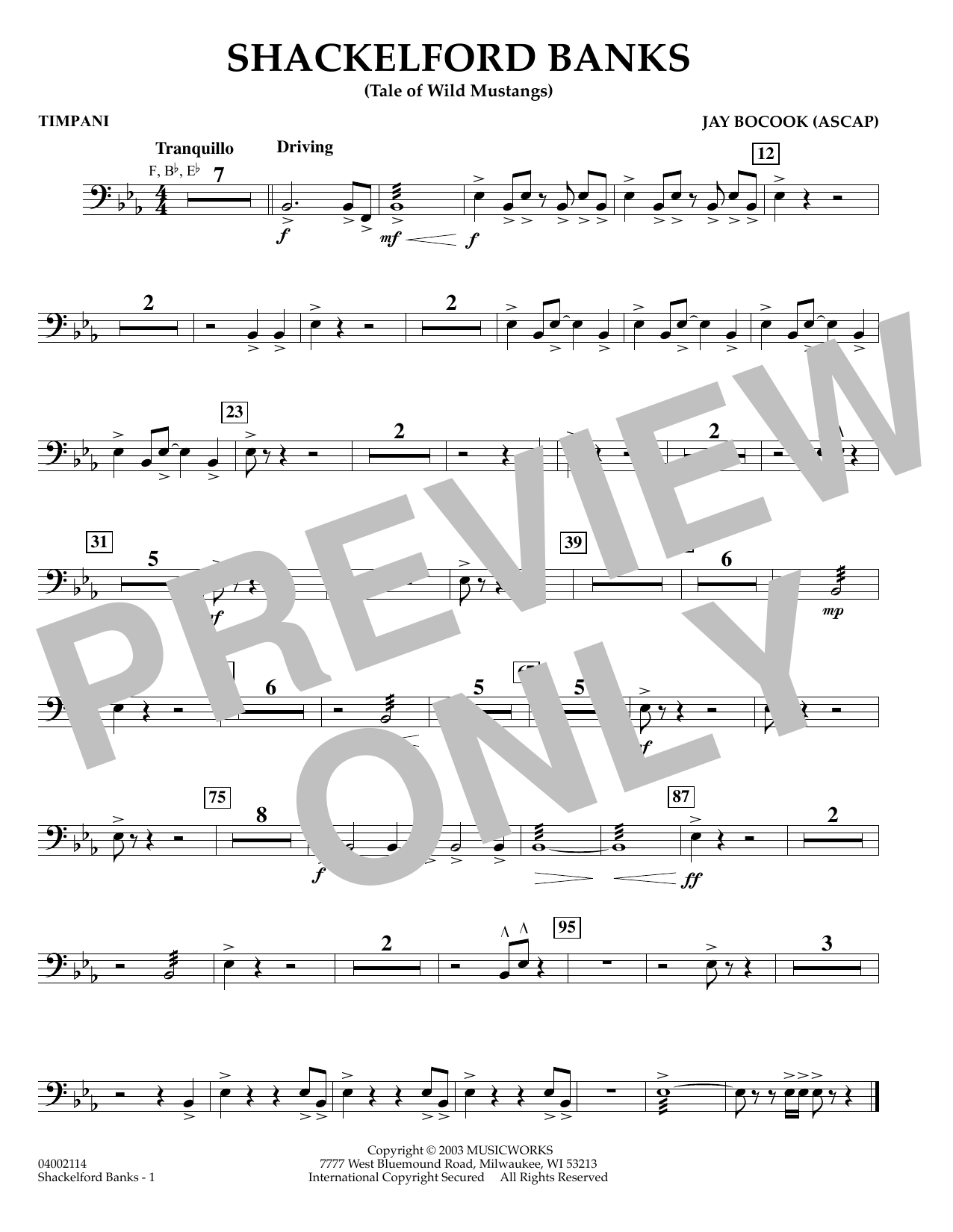 Learn to play Jay Bocook Shackelford Banks - Timpani sheet music for Concert Band in minutes. Jay Bocook Shackelford Banks - Timpani sheet music preview music notes and score for Concert Band including 1 page(s)