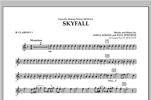 Jay Bocook Skyfall - Bb Clarinet 1 sheet music preview music notes and score for Concert Band including 1 page(s)