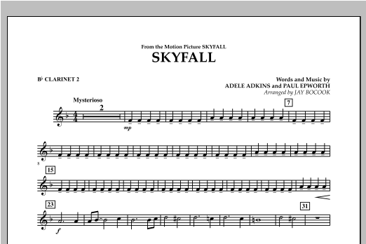 Jay Bocook Skyfall - Bb Clarinet 2 sheet music preview music notes and score for Concert Band including 1 page(s)