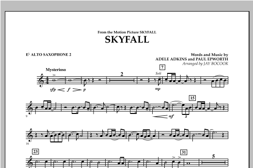 Jay Bocook Skyfall - Eb Alto Saxophone 2 sheet music preview music notes and score for Concert Band including 1 page(s)