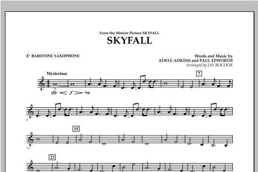 Jay Bocook Skyfall - Eb Baritone Saxophone sheet music preview music notes and score for Concert Band including 1 page(s)