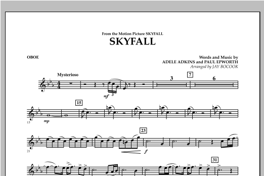 Learn to play Jay Bocook Skyfall - Oboe sheet music for Concert Band in minutes. Jay Bocook Skyfall - Oboe sheet music preview music notes and score for Concert Band including 1 page(s)