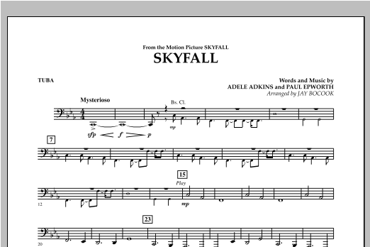 Jay Bocook Skyfall - Tuba sheet music preview music notes and score for Concert Band including 1 page(s)
