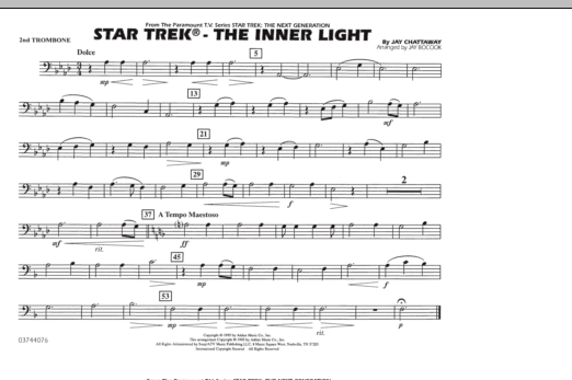 Learn to play Jay Bocook Star Trek - The Inner Light - 2nd Trombone sheet music for Marching Band in minutes. Jay Bocook Star Trek - The Inner Light - 2nd Trombone sheet music preview music notes and score for Marching Band including 1 page(s)