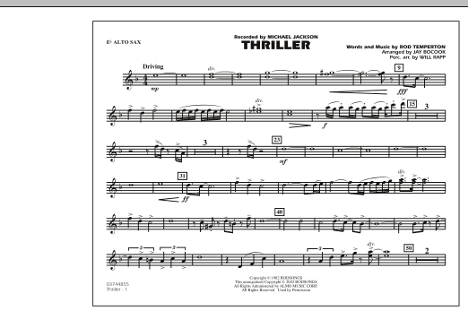 Learn to play Jay Bocook Thriller - Eb Alto Sax sheet music for Marching Band in minutes. Jay Bocook Thriller - Eb Alto Sax sheet music preview music notes and score for Marching Band including 1 page(s)