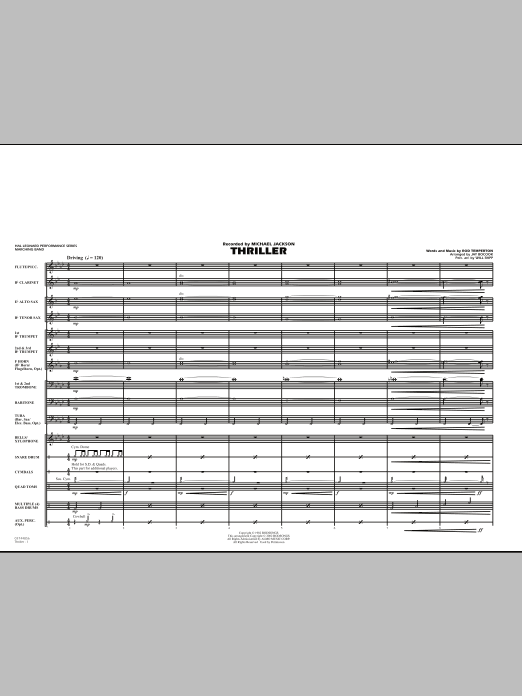 Learn to play Jay Bocook Thriller - Full Score sheet music for Marching Band in minutes. Jay Bocook Thriller - Full Score sheet music preview music notes and score for Marching Band including 10 page(s)