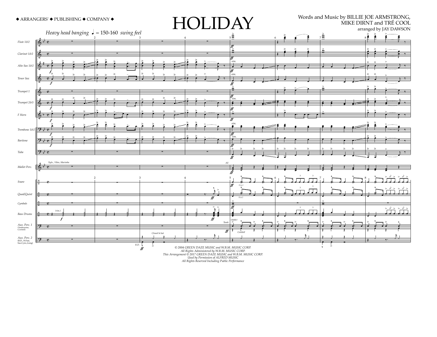Learn to play Jay Dawson Holiday - Full Score sheet music for Marching Band in minutes. Jay Dawson Holiday - Full Score sheet music preview music notes and score for Marching Band including 8 page(s)