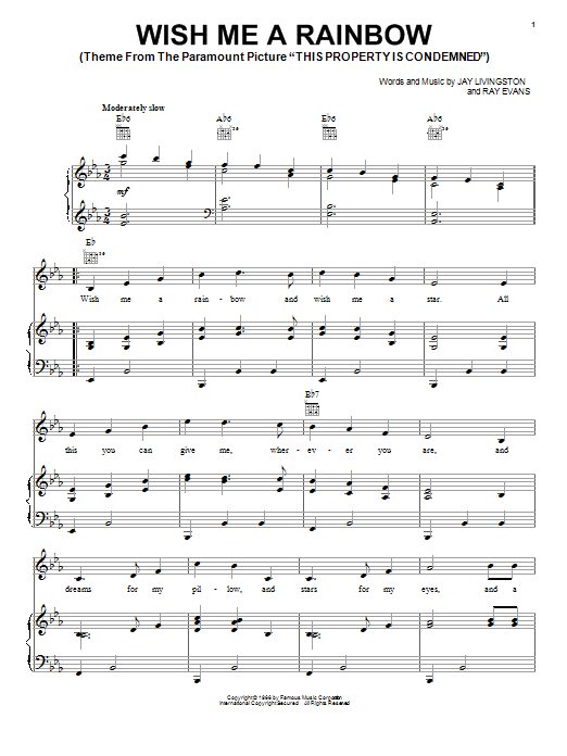 Learn to play Jay Livingston Wish Me A Rainbow sheet music for Piano, Vocal & Guitar (Right-Hand Melody) in minutes. Jay Livingston Wish Me A Rainbow sheet music notes and chords