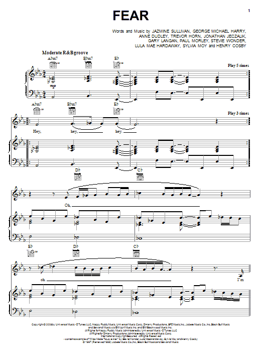 Learn to play Jazmine Sullivan Fear sheet music for Piano, Vocal & Guitar (Right-Hand Melody) in minutes. Jazmine Sullivan Fear sheet music preview music notes and score for Piano, Vocal & Guitar (Right-Hand Melody) including 6 page(s)