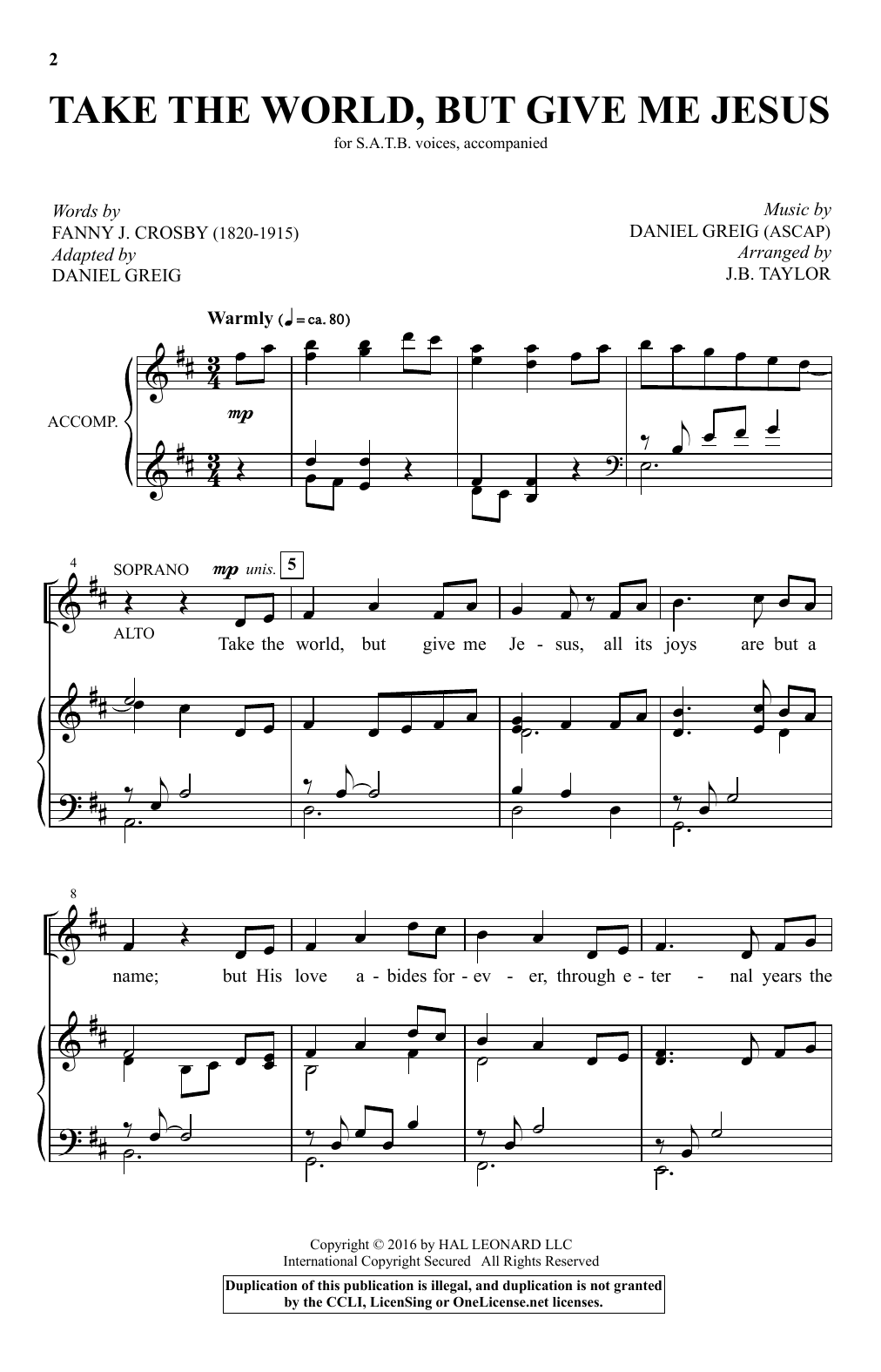 Daniel Greig Take The World But Give Me Jesus (arr. J.B. Taylor) sheet music, chords, lyrics - Printable PDF for SATB