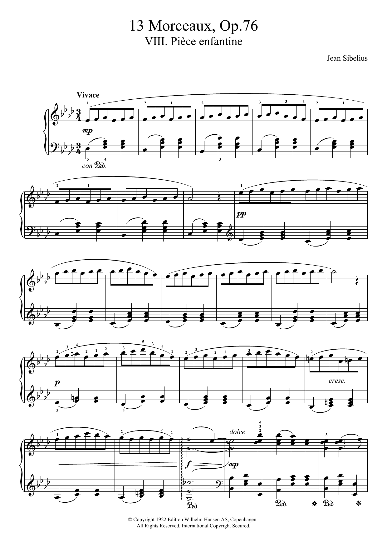 Jean Sibelius 13 Morceaux, Op.76 - VIII. Pièce Enfantine sheet music, chords, lyrics - Printable PDF for Piano