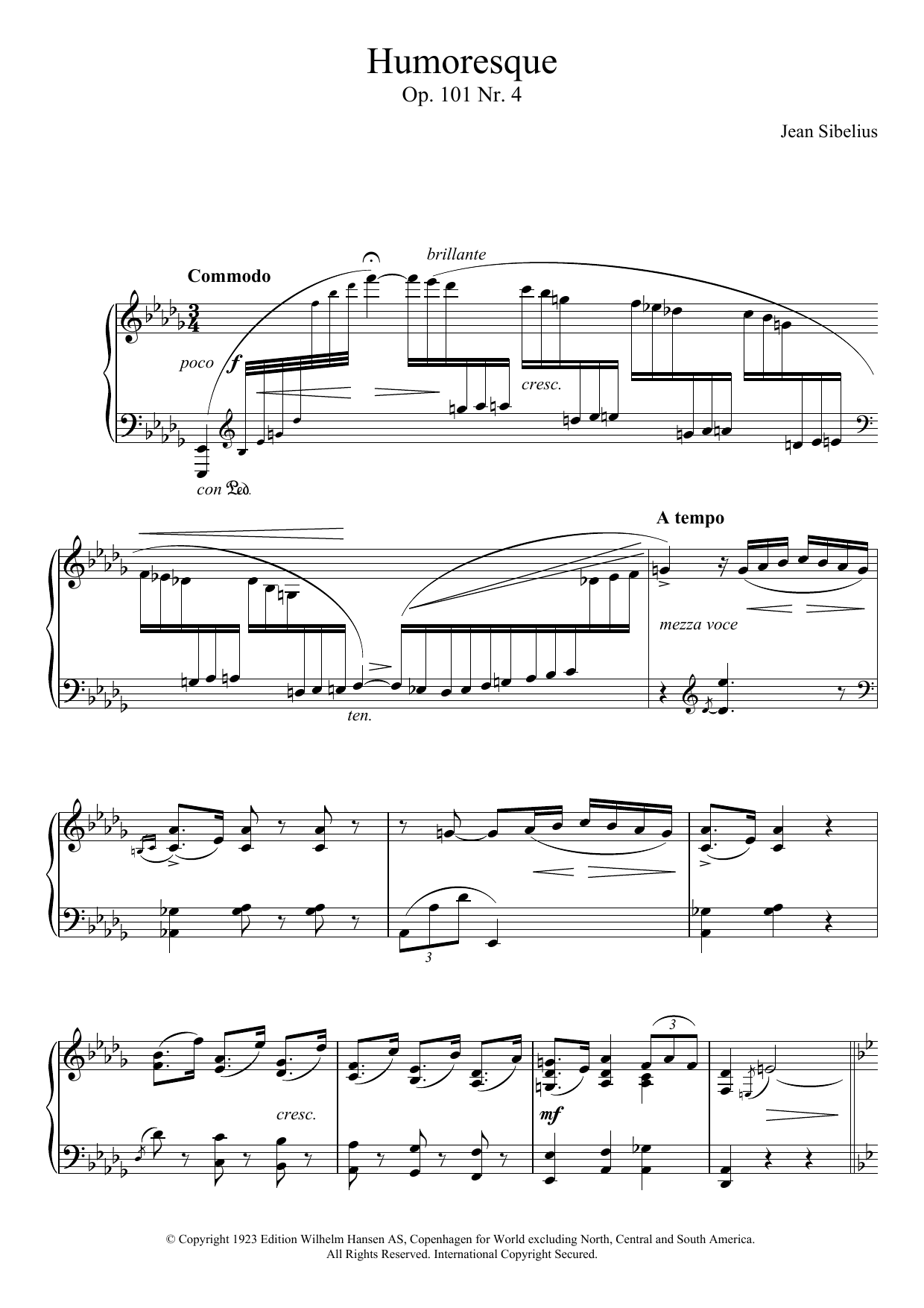 Jean Sibelius 5 Morceaux Romantiques, Op.101 - IV. Humoresque sheet music, chords, lyrics - Printable PDF for Piano