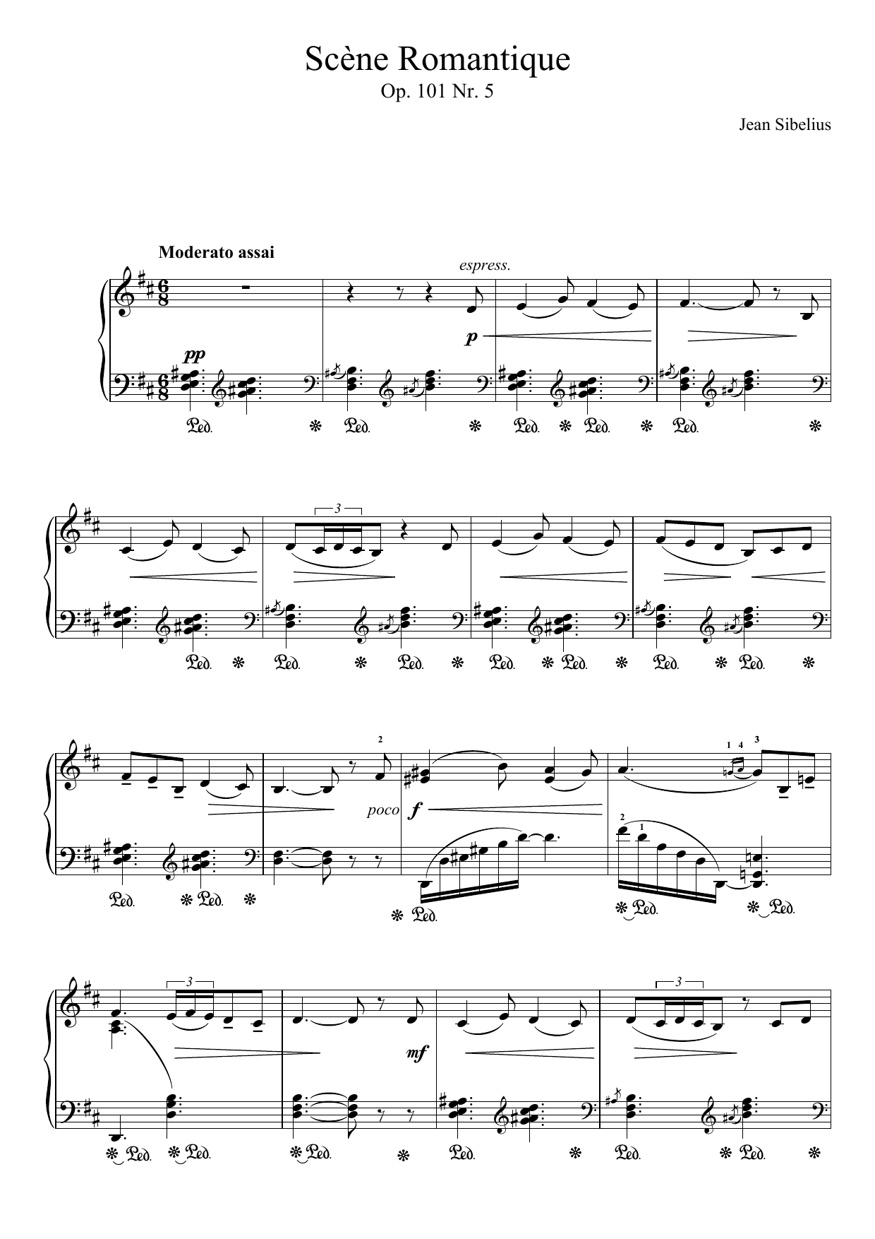 Jean Sibelius 5 Morceaux Romantiques, Op.101 - V. Scène Romantique sheet music, chords, lyrics - Printable PDF for Piano