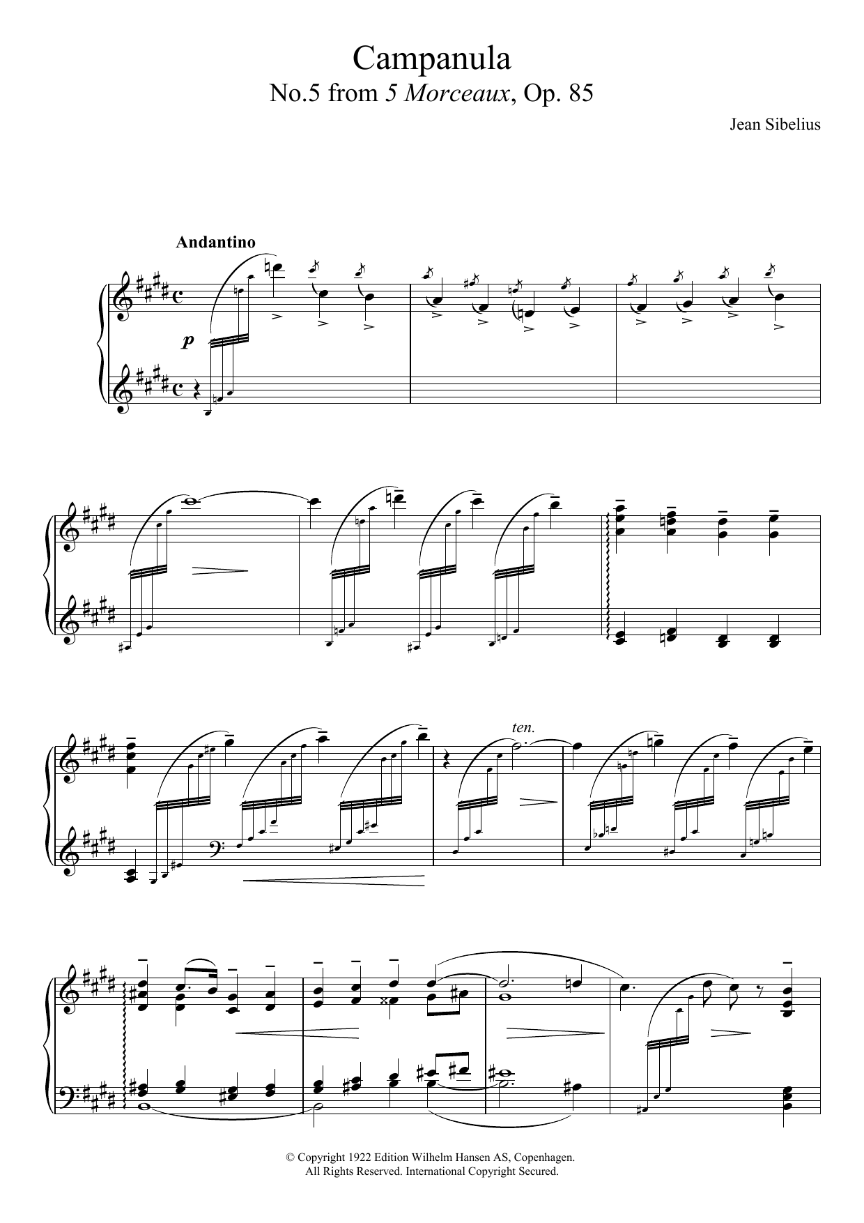Jean Sibelius 5 Morceaux, Op.85 - V. Campanula sheet music, chords, lyrics - Printable PDF for Piano