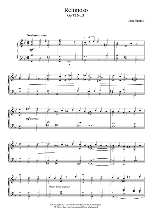 Learn to play Jean Sibelius Religioso, Op.78 No.3 sheet music for Piano in minutes. Jean Sibelius Religioso, Op.78 No.3 sheet music preview music notes and score for Piano including 4 page(s)