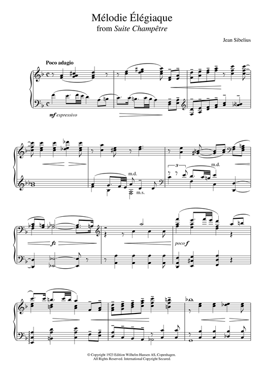 Learn to play Jean Sibelius Suite Champêtre, Op.98B - II. Mélodie Élégiaque sheet music for Piano in minutes. Jean Sibelius Suite Champêtre, Op.98B - II. Mélodie Élégiaque sheet music notes and chords