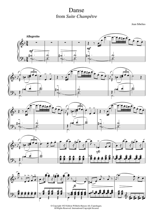 Learn to play Jean Sibelius Suite Champêtre, Op.98B - III. Danse sheet music for Piano in minutes. Jean Sibelius Suite Champêtre, Op.98B - III. Danse sheet music notes and chords