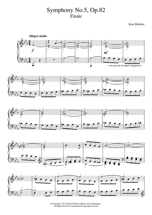 Learn to play Jean Sibelius Symphony No.5, Op.82 (Finale) sheet music for Piano in minutes. Jean Sibelius Symphony No.5, Op.82 (Finale) sheet music notes and chords